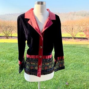 Coldwater Creek Small Jacket Velvet Button Front Black Wine Tapestry Holiday